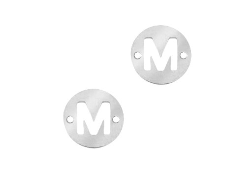 Stainless Steel Charms Connector Letter M - Platinum 10mm - 2pcs