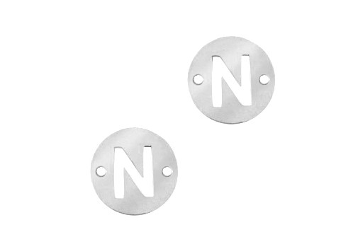 Stainless Steel Charms Connector Letter N - Platinum 10mm - 2pcs