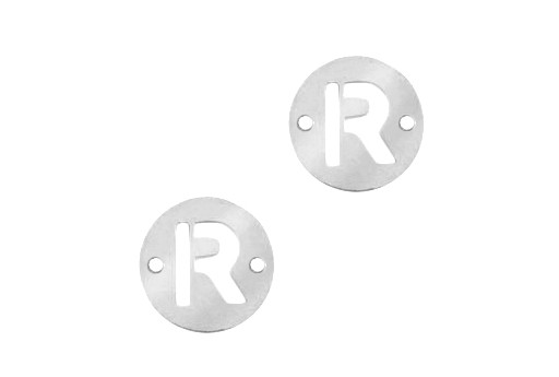 Stainless Steel Charms Connector Letter R - Platinum 10mm - 2pcs