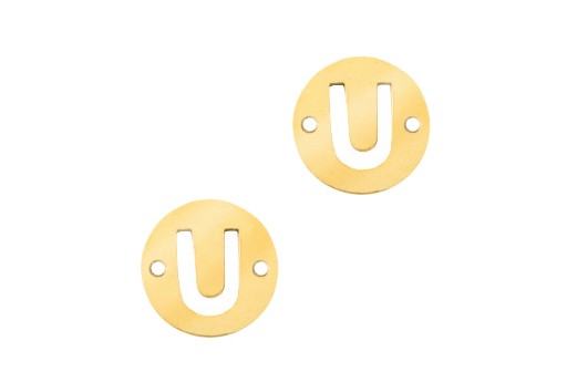 Stainless Steel Charms Connector Letter U - Gold 10mm - 2pcs