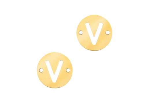Stainless Steel Charms Connector Letter V - Gold 10mm - 2pcs