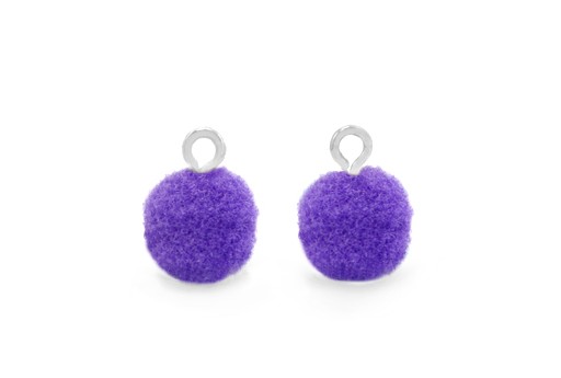 Pom Pom Charms With Loop - Silver-Purple 10mm 4pcs