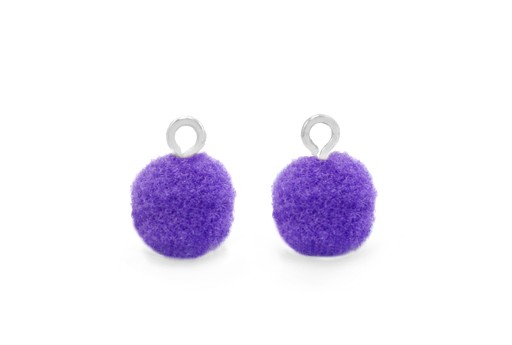 Pon Pon in Poliestere Viola con Anellino Argento 10mm - 4pz