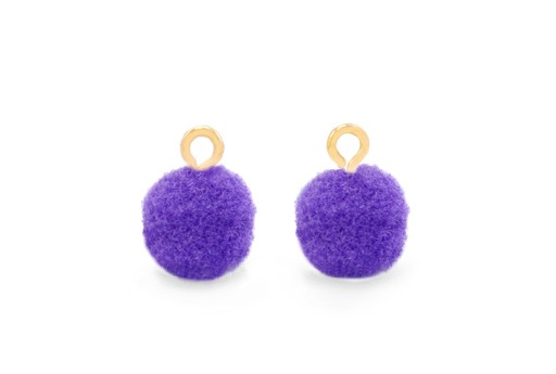 Pon Pon in Poliestere Viola con Anellino Oro 10mm - 4pz