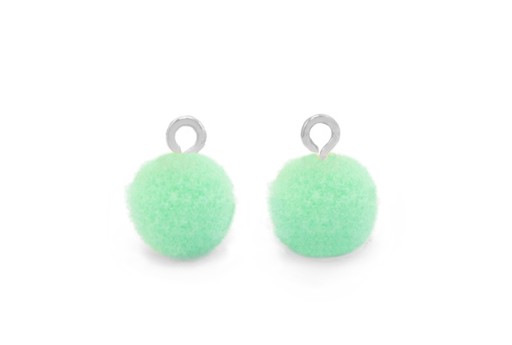 Pon Pon in Poliestere Verde con Anellino Argento 10mm - 4pz