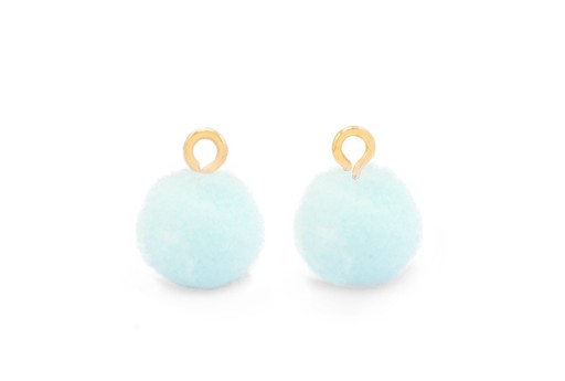 Pom Pom Charms With Loop - Gold-Light Blue 10mm 4pcs