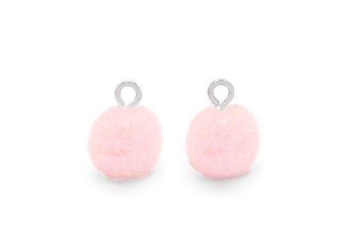 Pom Pom Charms With Loop - Silver-Light Pink 10mm 4pcs