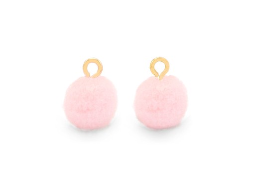 Pom Pom Charms With Loop - Gold-Light Pink 10mm 4pcs