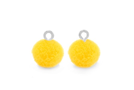 Pon Pon in Poliestere Giallo con Anellino Argento 10mm - 4pz