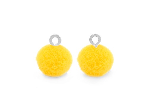 Pom Pom Charms With Loop - Silver-Yellow 10mm 4pcs