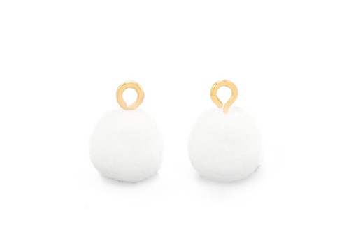 Pom Pom Charms With Loop - Gold-White 10mm 4pcs