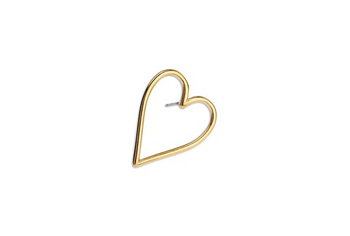 Heart Wire Earring With Titanium Pin - Gold 17x21mm - 2pcs
