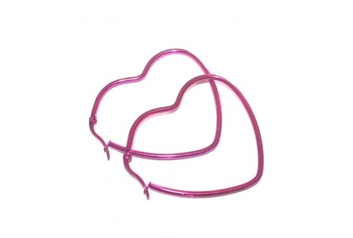 Heart Wire Earring - Fuchsia 46x52mm - 2pcs