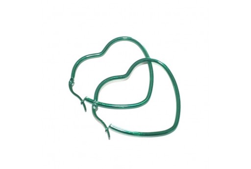 Orecchino Cuore Acciaio - Verde 37x44mm - 2pz