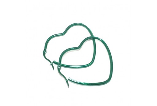 Heart Wire Earring - Green 37x44mm - 2pcs