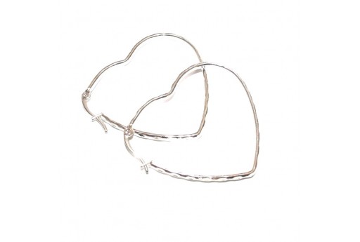 Heart Wire Earring - Silver 43x40mm - 2pcs