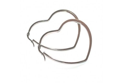Heart Wire Earring - Platinum 51x46mm - 2pcs