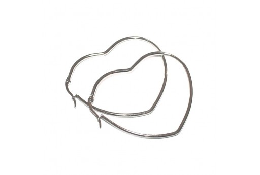Heart Wire Earring - Platinum 51x46mm - 2pcs