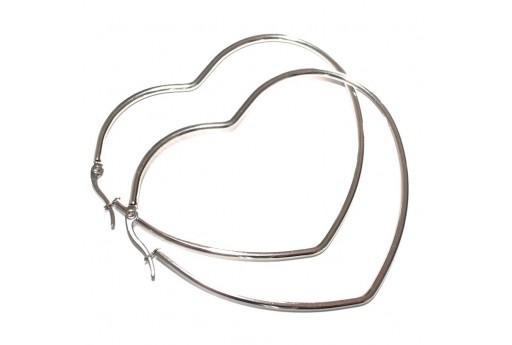 Heart Wire Earring - Platinum 64x55mm - 2pcs