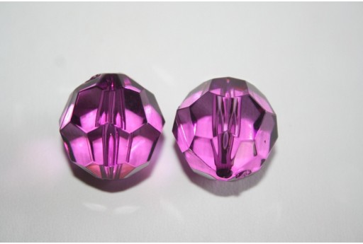 6pz Perle tonde sfaccettate colore VIOLA in plastica  trasparente 1,8 cm 