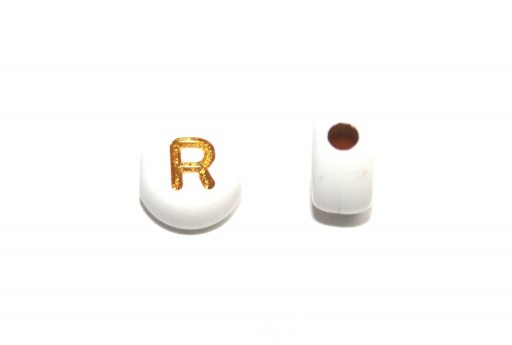 Plating Acrylic Beads - Letter R 7x4mm - 20pcs
