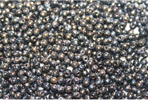 Czech Round Beads - Jet Bronze Picasso 2mm - 150pcs