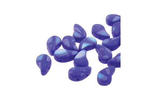 Czech Glass Beads Paisley Duo Opaque Blue Mat AB Batik 8x5mm - 5gr
