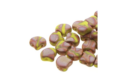 Czech Glass Ginko Beads - Limon Capri Gold Mat Batik 7,5mm - 10gr