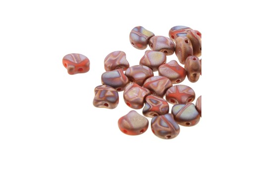 Czech Glass Ginko Beads - Orange Capri Gold Mat Batik 7,5mm - 10gr