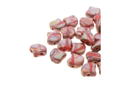 Czech Glass Ginko Beads - Coral Red Capri Gold Mat Batik 7,5mm - 10gr