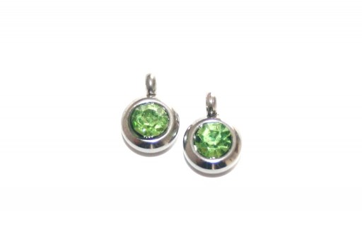 Charms in Acciaio Tondo con Strass Verde 9mm - 2pz