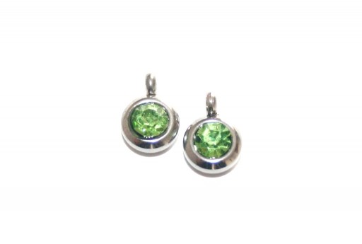Stainless Steel Charm Pendant - Strass Green 9mm -2pcs