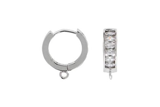 Silver Rhodium Plated Leverback Hoop Earring with CZ 15x3mm - 2pcs