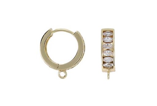 Gold Plated Leverback Hoop Earring with CZ 15x3mm - 2pcs