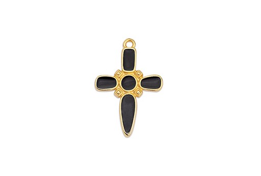 Dagger Cross Motif Pendant Gold - Black 19x28mm