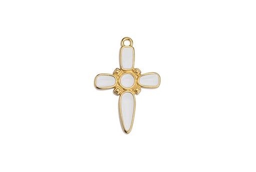 Dagger Cross Motif Pendant Gold - White 19x28mm