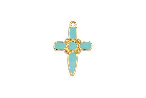 Dagger Cross Motif Pendant Gold - Aqua 19x28mm