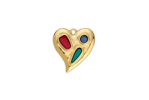 Heart Organic With Shapes Pendant Multicolor Gold 20,4x21,6mm