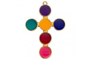 Dagger Cross Motif Pendant Gold - Multicolor 33,7x40,6mm