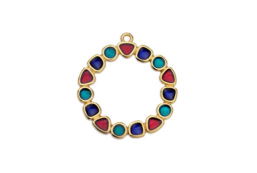 Multicolor Gold Circle Pendant 28mm