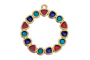 Multicolor Gold Circle Pendant 28mm