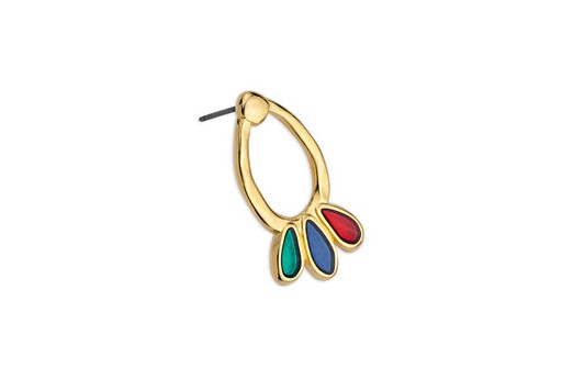 Earring organic with 3 teardrops Gold -Multicolor 15x27mm - 2pcs