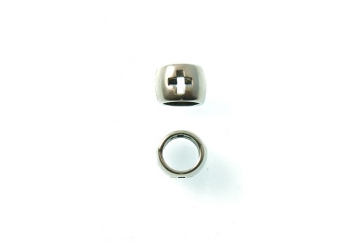 Bead With Cross - Silver 7x9mm - 4pcs 2