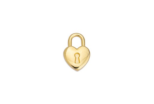 Heart Shaped Padlocked Motif Pendant - Gold 12,6x18,4mm - 2pcs