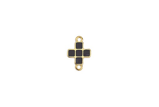 Square Cross Motif With 2 Rings - Black 16x10,9mm - 2pcs