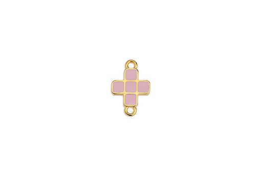 Square Cross Motif With 2 Rings - Pink 16x10,9mm - 2pcs