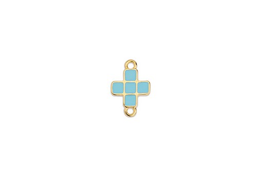 Square Cross Motif With 2 Rings - Turquoise 16x10,9mm - 2pcs