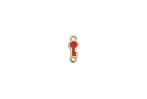Link Key Mini With 2 Rings Gold - Red 13x5mm - 2pcs