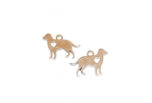 Stainless Steel Charms Dog - Platinum 11x15mm -2pcs