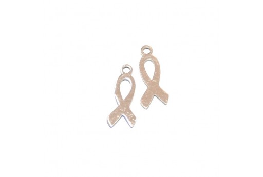 Stainless Steel Charms Awareness Ribbon - Platinum 14x6mm -2pcs